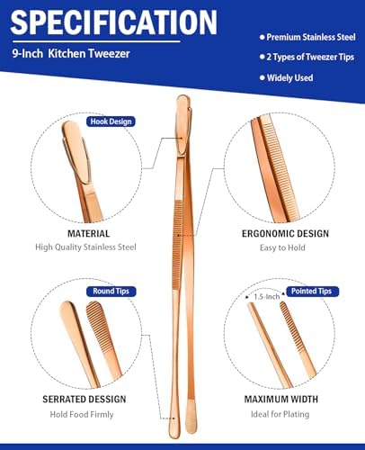 JETKONG 2 Pcs 9-Inch Kitchen Tweezers Cooking Tweezer Tongs Stainless Steel - Image 2