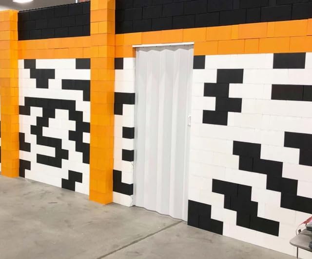 EverBlock 12’ x 7’ Wall Kit with Accordion Door | 3’ x 7’ Doorway | Modular Building Blocks | Wall Display System | Room Divider & Partition | Easy to Connect & Reuse | Indoor & Outdoor Use | Yellow
