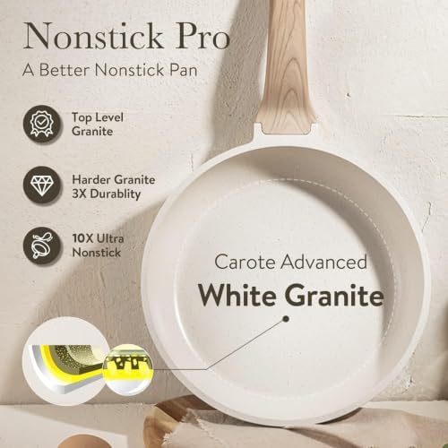CAROTE 3Pcs Cream White Non Stick Skillet Set, Cream White - Image 5