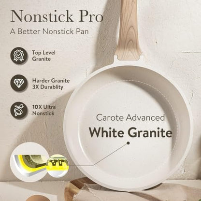 CAROTE 3Pcs Cream White Non Stick Skillet Set, Cream White - Image 5