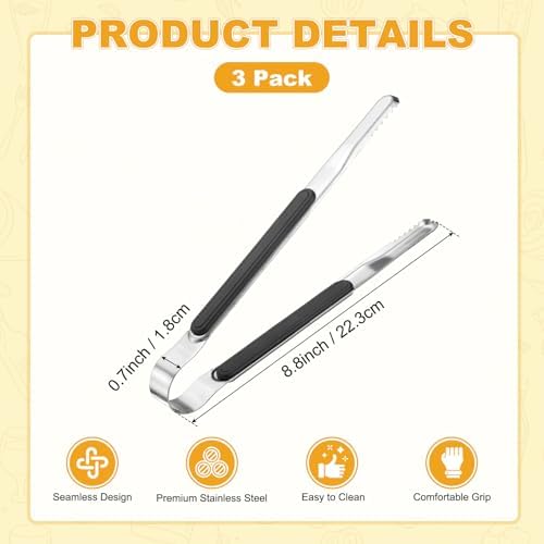 M METERXITY 3-Pack Grill Tongs, 8.8 Inch Non-Slip 410 Stainless Steel Locking - Image 3