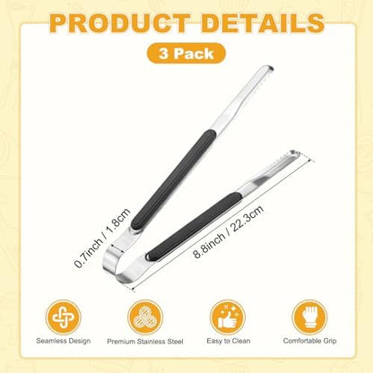 M METERXITY 3-Pack Grill Tongs, 8.8 Inch Non-Slip 410 Stainless Steel Locking - Image 3