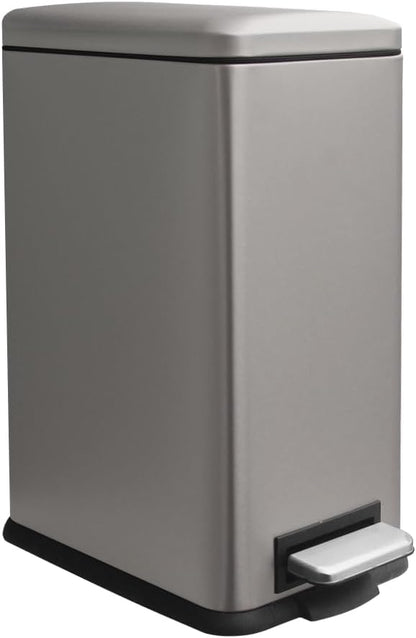 Bathroom Bin 17L, Kitchen Bins Small Trash Can with Soft Close Lid,Slim Pedal Bin with Removable Inner Bucket for Home,Bathroom,Kitchen,Bedroom,and Office.Grey