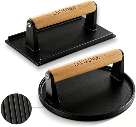 2Pack 2.3lb Steak Weight & Burger Press, Striped Base by LEVIASHER
