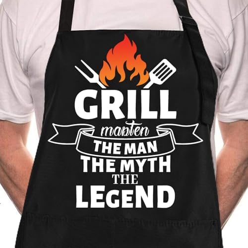 ZOORON Funny Black Chef Aprons for Men Adjustable BBQ Kitchen Cooking Apron by ZOORON