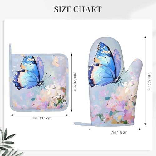 Oven Mitts Pot Holders Set Butterfly Flower Oil Painting Silicone Kitchen - Image 3