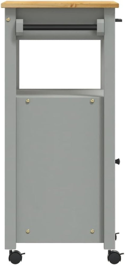 Kitchen Trolley Monza Rolling Kitchen Island Cart with Storage, Portable Dining Room Serving Utility Carts, Gray 18.9" x 15.7" x 35.4" Solid Wood Pine KH73A