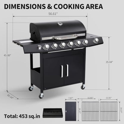 6 Burner Gas Grill with Side Burner, Griddle and Grill Combo - Image 2