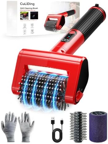 Cordless Electric Grill Brush for BBQ, 800 RPM, LED Light by CuLiDing