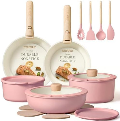CAROTE 19pcs Pots and Pans Set Non Stick, Detachable Handle Cookware by CAROTE