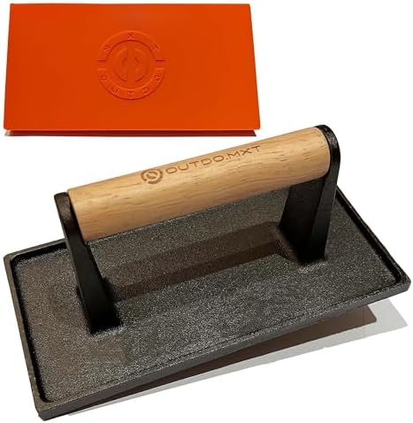 Cast Iron Bacon Press with Silicone Protective Sleeve, Heavy-Duty 2.8 lbs by OUTDO-MXT