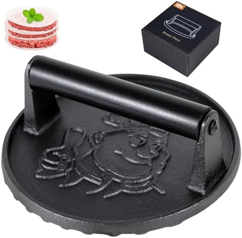 COOKWIN 7" Cast Iron Smash Burger Press Kit, Heavy-Duty Hamburger Smasher by COOKWINCastIron