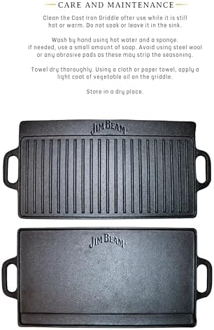 Jim Beam Pre Seasoned Heavy Duty Construction Double Sided Cast Iron Griddle Pan - Image 2