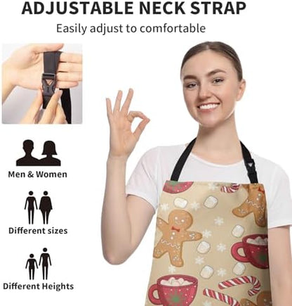 Christmas Apron with Pocket Gingerbread Men and Candy Cane Aprons with Long - Image 6