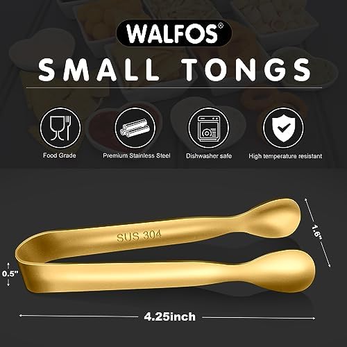 Walfos Small Gold Tongs For Serving, Food Grade Stainless Steel 4" Mini Tongs - Image 5