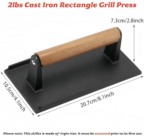 RIIPOO Cast Iron Grill Press 2lbs Meat Weight Smash Burger Bacon Press - Image 3