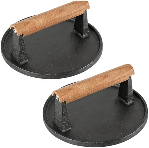 HOIGON 2 PCS 7 Inch Round Heavy Duty Cast Iron Grill Press, Steak Weight Bacon by HOIGON