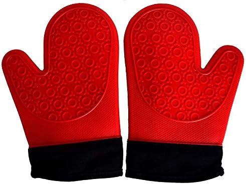 2PCS Red Black Professional Extra Large Silicone Oven Mitts and Pot Holders by KillersInstinctOutdoors