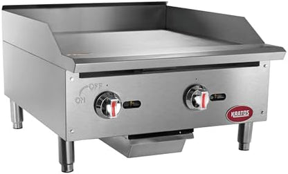 Kratos 24" Wide Commercial Countertop Griddle, Gas Hot Plate for Restaurants, Manual Controls, 2 Independent Burners, Powerful 60,000 BTU Output (29Y-004)