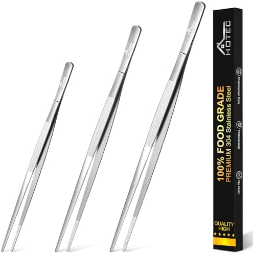 HOTEC Kitchen Tweezers Stainless Steel Cooking Tweezers 3 Pcs-6.3" by Hotec