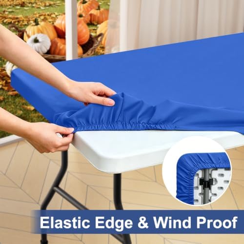 homing Rectangle Table Cloth Cover 8 Foot Blue Elastic Fitted Tablecloth - Image 2