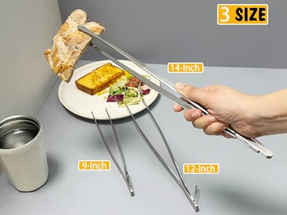 JETKONG 3 Pcs Extra Long Kitchen Tweezers 9 12 14 Inch Heavy Duty Stainless - Image 3