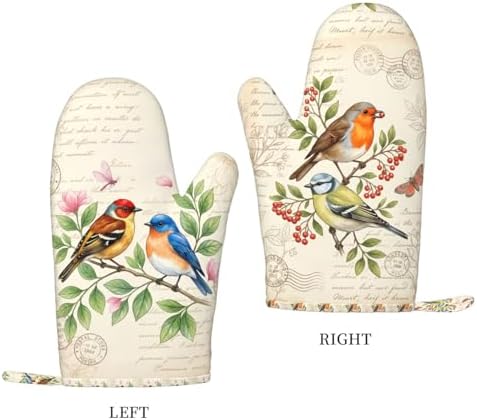 Retro Birds 4 Pcs Heat Resistant Oven Mitts Pot Holders Gloves - Image 2