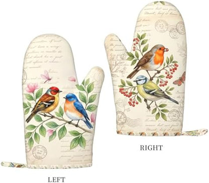 Retro Birds 4 Pcs Heat Resistant Oven Mitts Pot Holders Gloves - Image 2