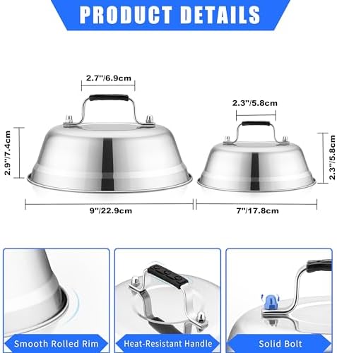 Cheese Melting Dome Set of 3, Leonyo 12"-9"-6.5" Metal Steam Basting Cover - Image 3