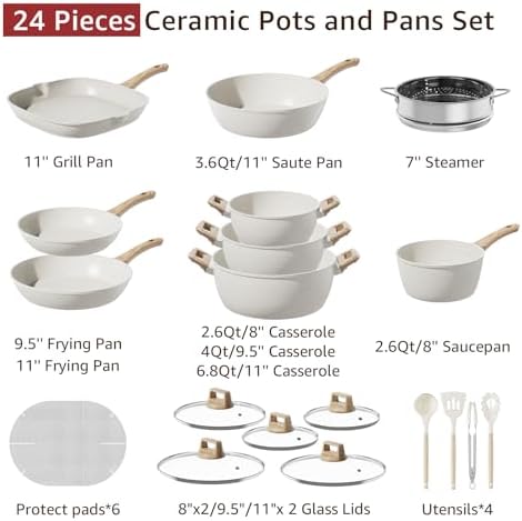 24Pcs Pots and Pans Set Non Stick, Ceramic Cookware Set - Image 7