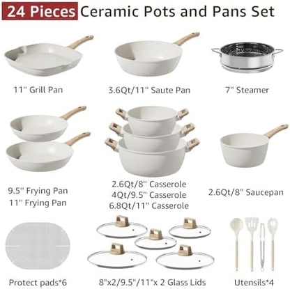 24Pcs Pots and Pans Set Non Stick, Ceramic Cookware Set - Image 7