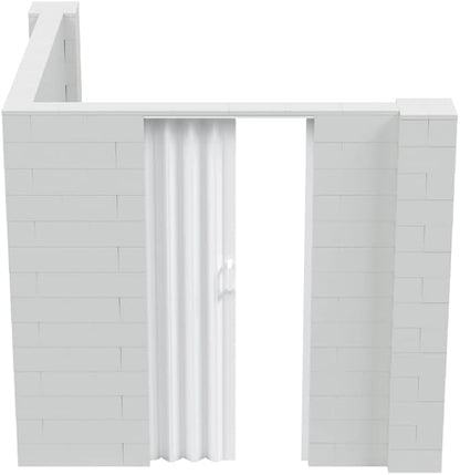 EverBlock 8’ x 8’ x 7’ L-Shaped Wall Kit with Accordion Door | 3’ x 7’ Doorway | Modular Building Blocks | Wall Display | Room Divider & Partition | Reusable | Indoor & Outdoor Use | Translucent