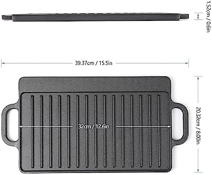 HAWOK Cast Iron Reversible Grill Rectangular Griddle 12.6x8 inch - Image 2