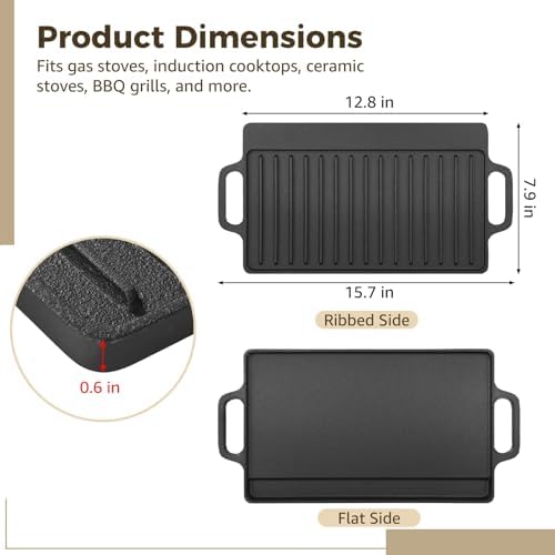 Cast Iron Reversible Grill Griddle, Double Sided Grill and Griddle Pan - Image 4