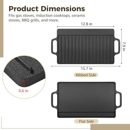 Cast Iron Reversible Grill Griddle, Double Sided Grill and Griddle Pan - Image 4