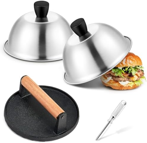 Joyfair 6 Inch Griddle Basting Covers & Smash Burger Press Smasher Tool by Joyfair
