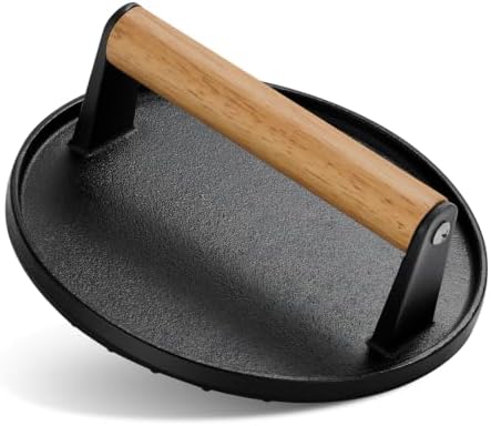 Smash Burger Press, Cast Iron, 6.9" Flat Round Burger Smasher Tool by Unknown