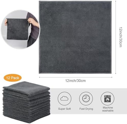 SINLAND Microfiber Cleaning Cloth Kitchen Dish Cloths 12x12in 12 Pack Grey - Image 2