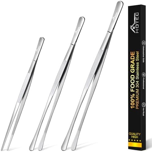 HOTEC Kitchen Tweezers Stainless Steel Cooking Tweezers 3 Pcs-6.3" by Hotec