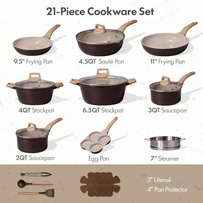 CAROTE 21pcs Ceramic Cookware Sets, Pots and Pans Set - Image 2