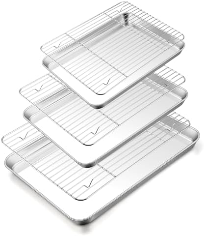 TeamFar Baking Sheet with Rack Set, 3 Pans + 3 Racks, 16/12.5/10.5 Inch by TeamFar