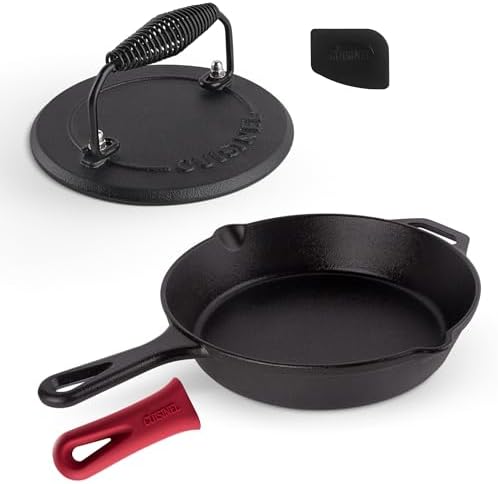 Cuisinel Cast Iron Skillet + Grill Press + Scraper Set by Cuisinel