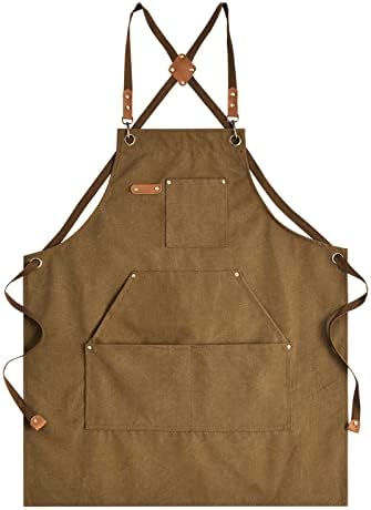 Aoomzoon Canvas Aprons for Men Women, Heavy Duty BBQ Apron by Aoomzoon