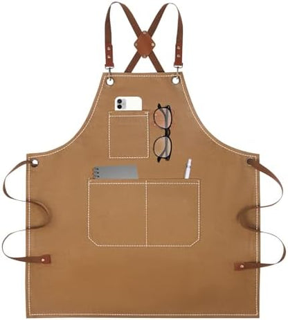 Aprons For Women Men With Large Pockets, Waterproof Cotton Chef Aprons For by YELEGAI
