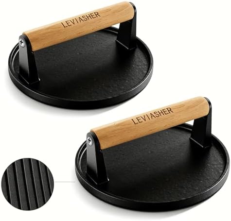 2 Pack 2.3lb Steak Weight & Burger Press, Striped Base by LEVIASHER