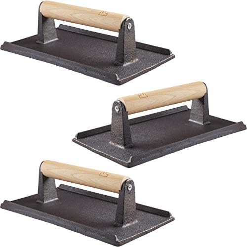 Pro Grade, Pre Seasoned Cast Iron Grill Weight 3Pk. Heavy Duty Steak and Burger by FoodRestaurantSupplies