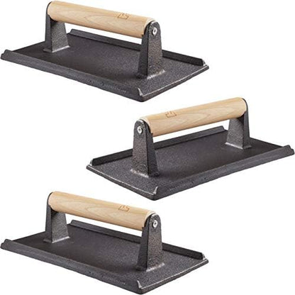 Pro Grade, Pre Seasoned Cast Iron Grill Weight 3Pk. Heavy Duty Steak and Burger by FoodRestaurantSupplies