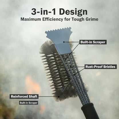 Grill Brush with Scraper, 18 Inch One-Piece BBQ Cleaner - Image 3