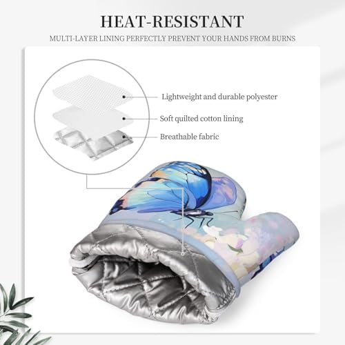 Oven Mitts Pot Holders Set Butterfly Flower Oil Painting Silicone Kitchen - Image 4