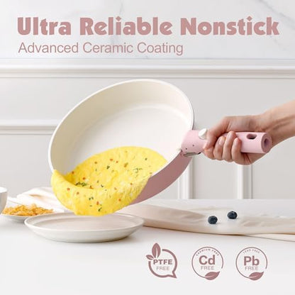 SENSARTE 24 Piece Ceramic Detachable Handle Pots and Pans Set Pink - Image 4